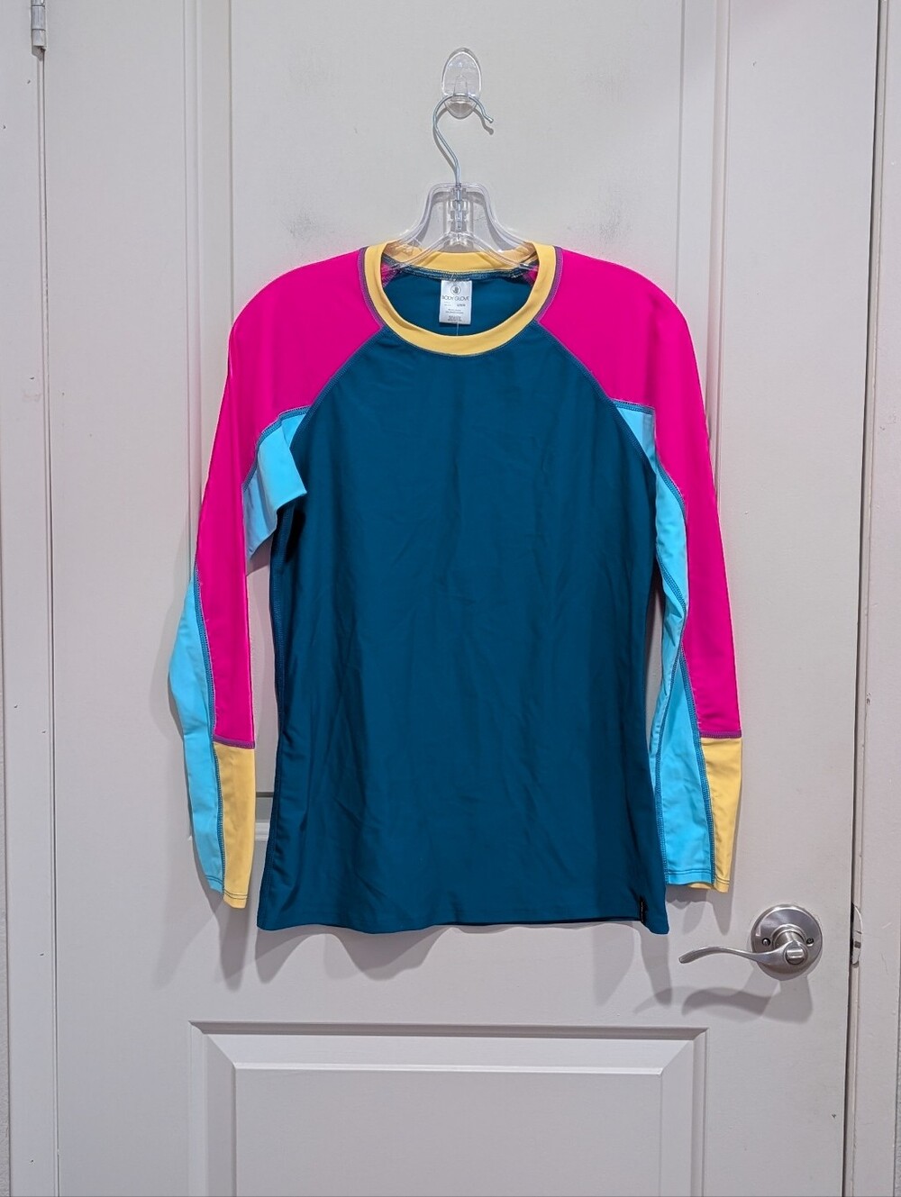 Body Glove Teal Long sleeve Rash Guard with Hot Pink, Aqua & Gold Accents UPF 50
